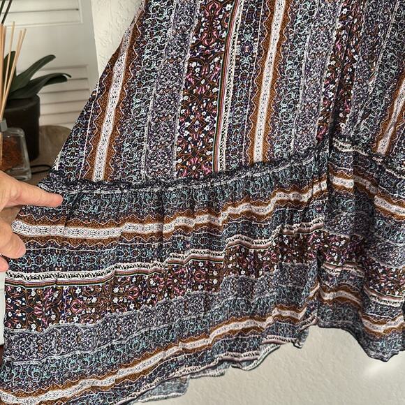 Jaase Midi Dress Button Up Purple Brown Fall Fairy Romantic Boho Prairie Peasant - Picture 5 of 9